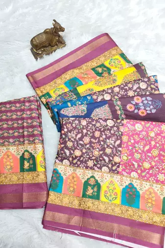 Multicolor digital print mall cotton saree with unstitched blouse