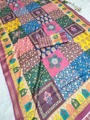 Multicolor digital print mall cotton saree with unstitched blouse 3