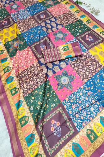 Multicolor digital print mall cotton saree with unstitched blouse
