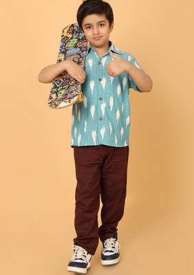 Blue ikat cotton boys shirt 1