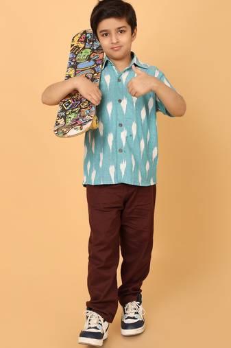 Blue ikat cotton boys shirt