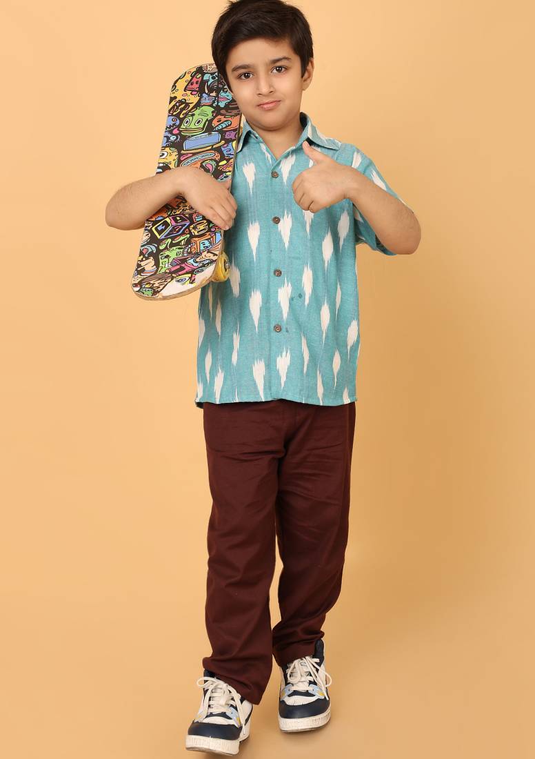 Blue ikat cotton boys shirt