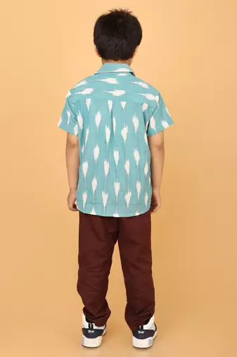 Blue ikat cotton boys shirt