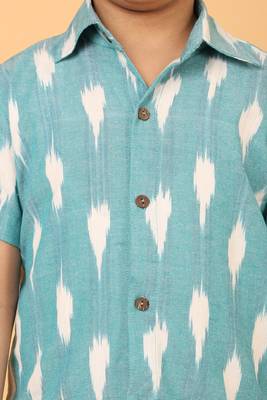 Blue ikat cotton boys shirt 3