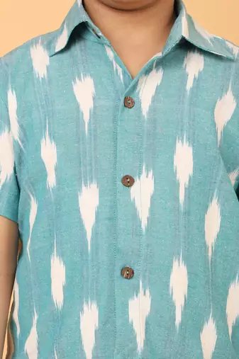 Blue ikat cotton boys shirt