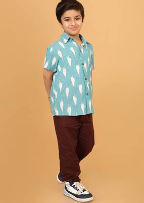 Blue ikat cotton boys shirt 4