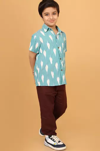 Blue ikat cotton boys shirt
