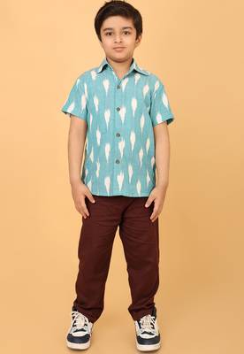 Blue ikat cotton boys shirt 5