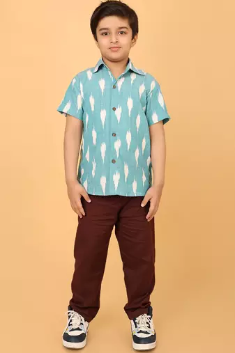 Blue ikat cotton boys shirt