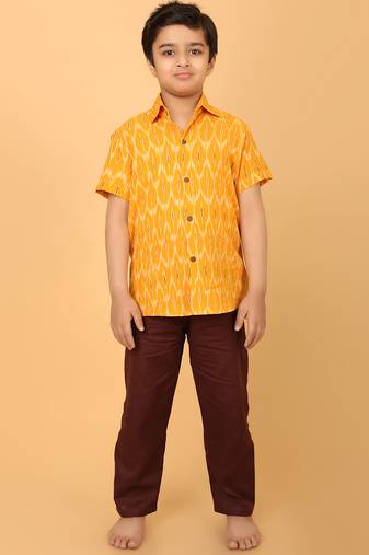 yellow ikat cotton boys shirt