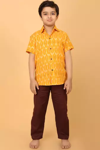 yellow ikat cotton boys shirt