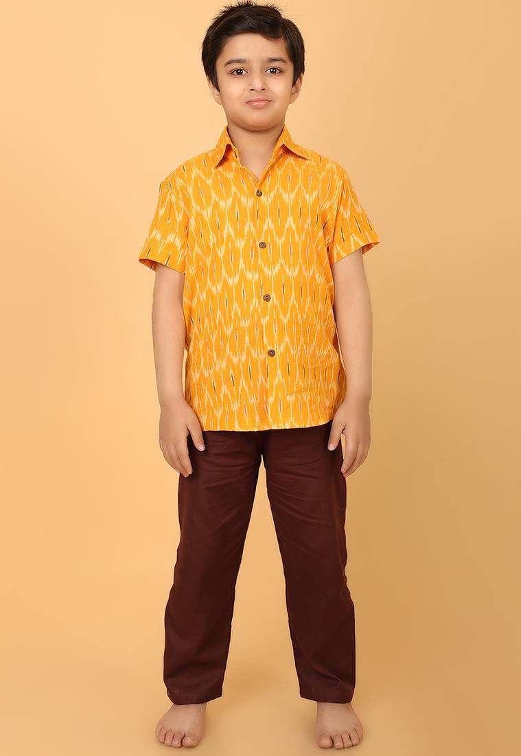 yellow ikat cotton boys shirt
