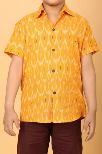 yellow ikat cotton boys shirt