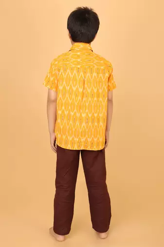 yellow ikat cotton boys shirt