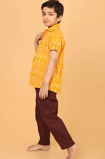 yellow ikat cotton boys shirt