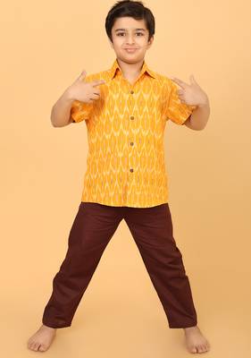 yellow ikat cotton boys shirt 5