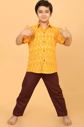 yellow ikat cotton boys shirt