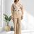 Women's linen beige embroidered short kurta with pant