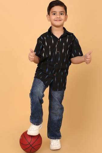 black ikat cotton boys shirt
