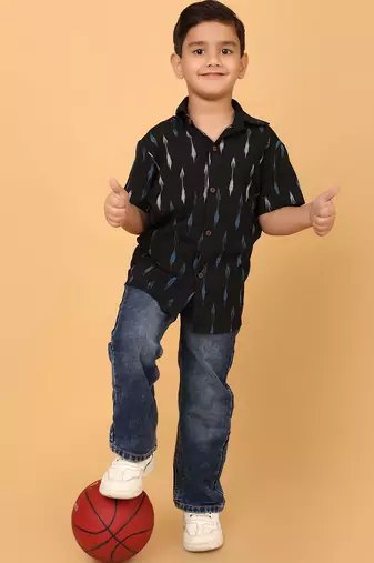 black ikat cotton boys shirt