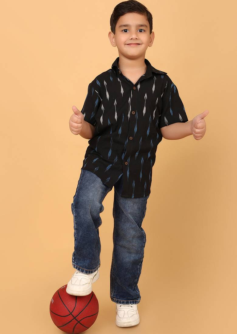 black ikat cotton boys shirt