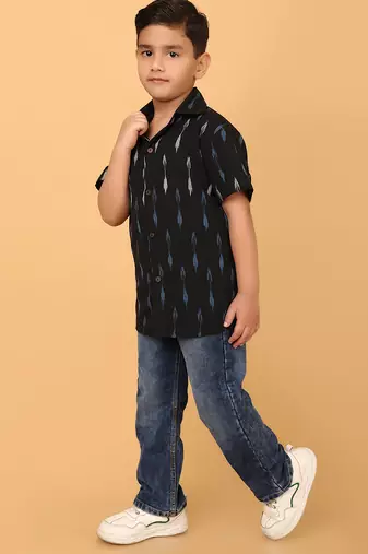 black ikat cotton boys shirt