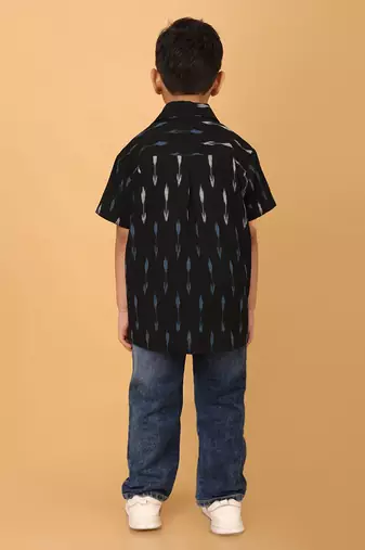 black ikat cotton boys shirt