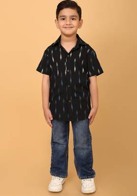 black ikat cotton boys shirt 5