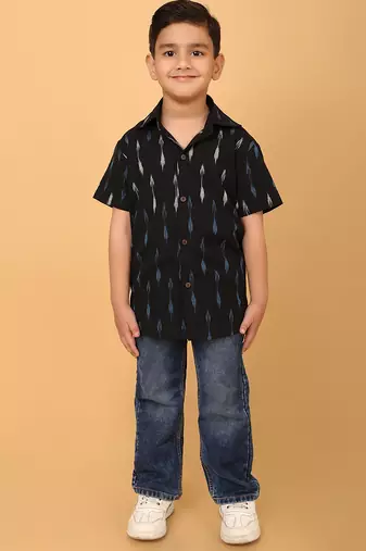 black ikat cotton boys shirt