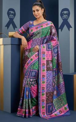 Multicolor digital print mall cotton saree with unstitched blouse 1