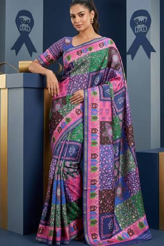 Multicolor digital print mall cotton saree with unstitched blouse