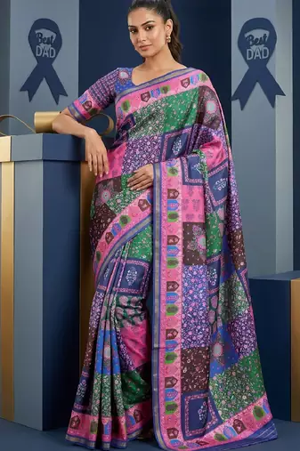 Multicolor digital print mall cotton saree with unstitched blouse