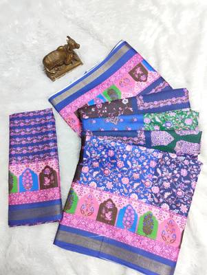 Multicolor digital print mall cotton saree with unstitched blouse 2