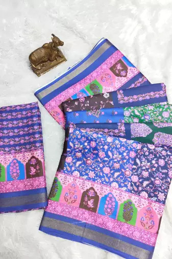 Multicolor digital print mall cotton saree with unstitched blouse