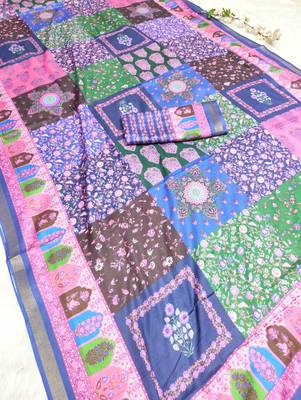 Multicolor digital print mall cotton saree with unstitched blouse 3