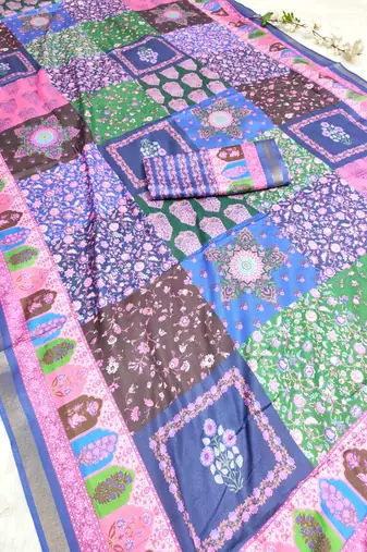 Multicolor digital print mall cotton saree with unstitched blouse
