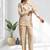 Women's linen beige embroidered short kurta with pant