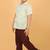 White with green block print boys cotton shirt