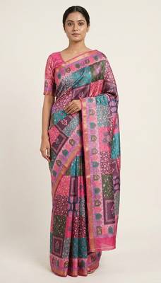 Multicolor digital print mall cotton saree with unstitched blouse 1