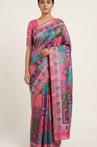 Multicolor digital print mall cotton saree with unstitched blouse