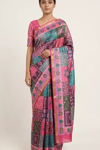 Multicolor digital print mall cotton saree with unstitched blouse