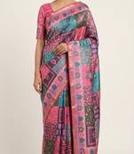 Multicolor digital print mall cotton saree with unstitched blouse