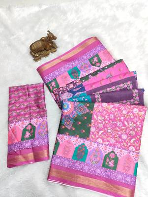 Multicolor digital print mall cotton saree with unstitched blouse 2