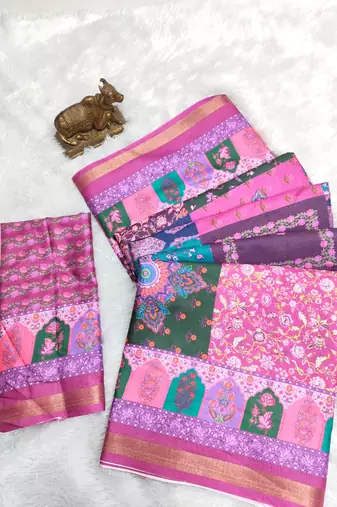 Multicolor digital print mall cotton saree with unstitched blouse