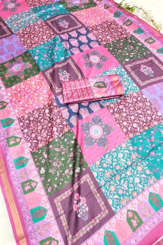 Multicolor digital print mall cotton saree with unstitched blouse
