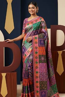 Multicolor digital print mall cotton saree with unstitched blouse 1