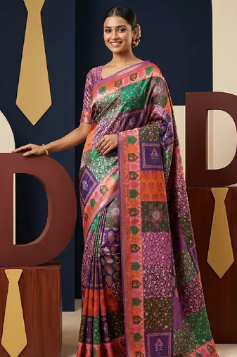 Multicolor digital print mall cotton saree with unstitched blouse