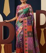 Multicolor digital print mall cotton saree with unstitched blouse