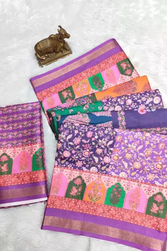 Multicolor digital print mall cotton saree with unstitched blouse