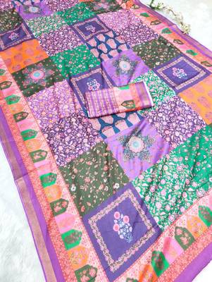 Multicolor digital print mall cotton saree with unstitched blouse 3